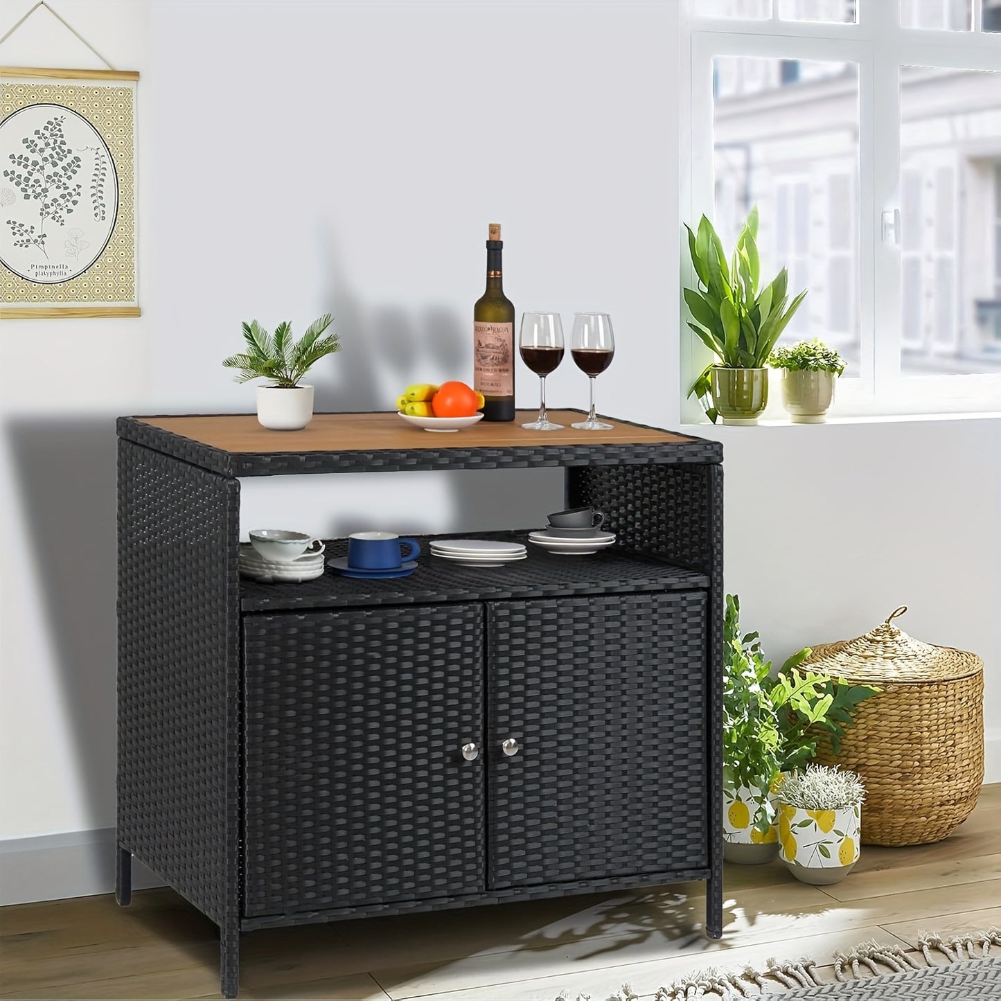 Opbergkast Buiten – Tuinkast – Tuinkist – Buitenberging – Opbergmeubel – Weerbestendig Rattan – Gepoedercoat Stalen Frame – 90x53x85 cm