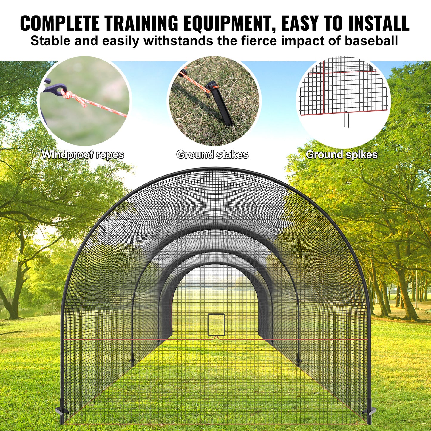 Batting Cage – Honkbal Kooi – Oefenkooi – Softbal Kooi – Pitching Kooi – Extra Ruim 10x3,3x3 Meter – Duurzaam Glasvezel Frame