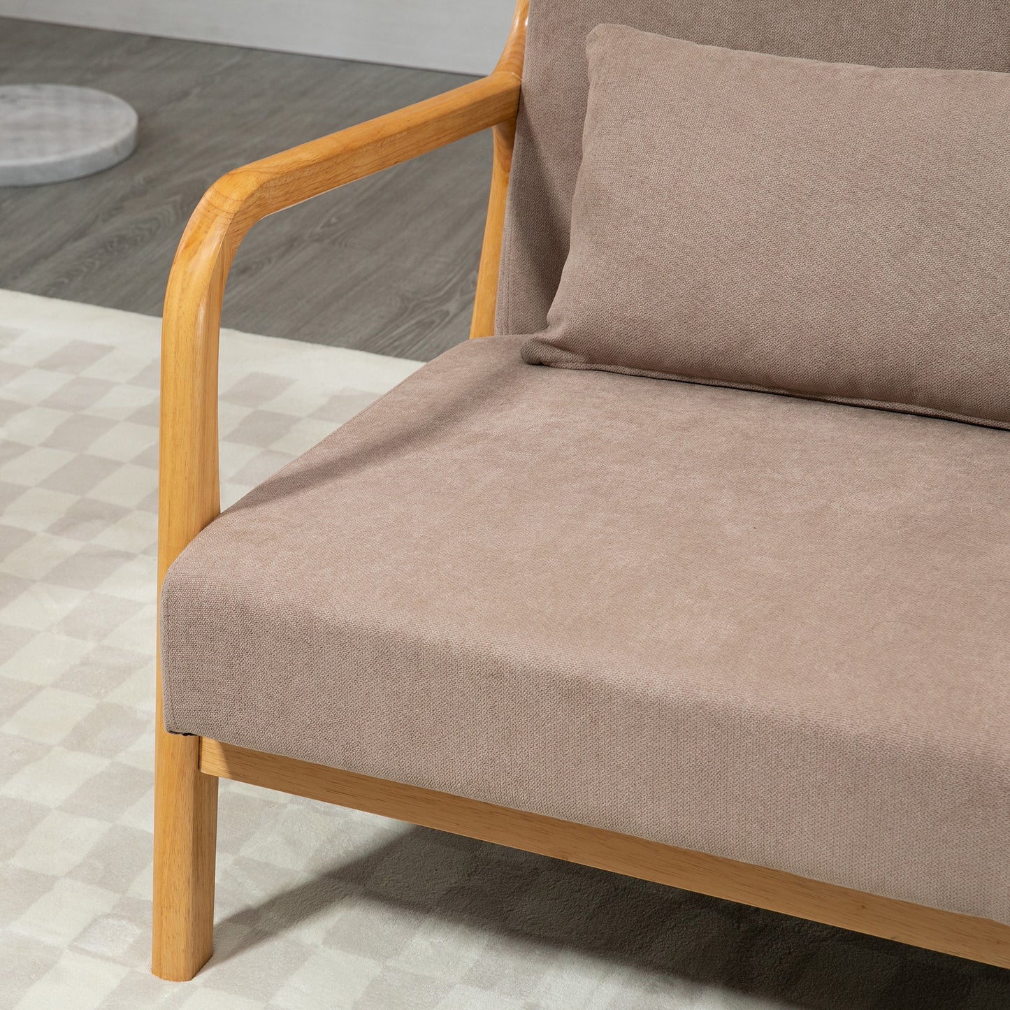 2-Zitsbank – Tweezitsbank – Bankje – Compacte Sofa – Retro Sofa – Lichtgrijs Fluweel – Rubberen Houten Frame – Inclusief Comfortkussens