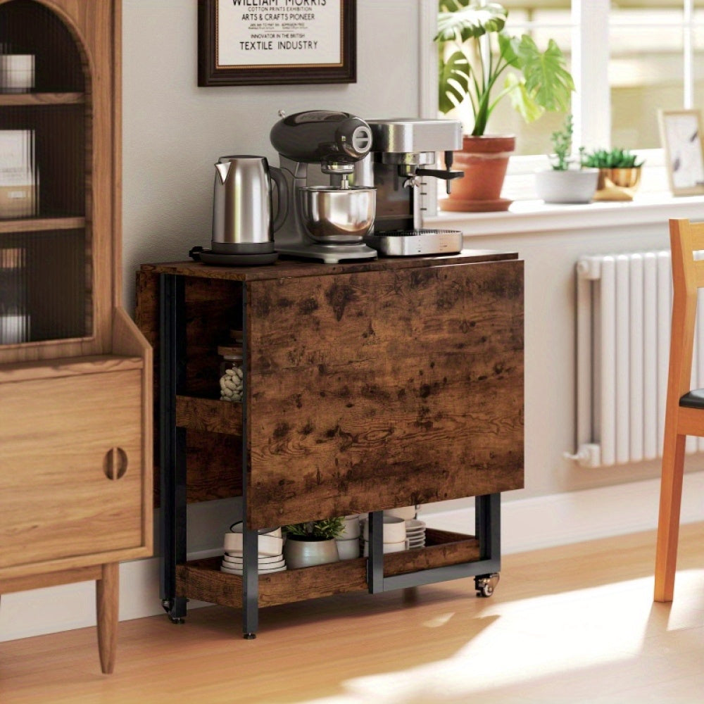 Inklapbare Eettafel – Opklapbare Tafel – Uitklapbare Eettafel – Opvouwbare Eettafel – Vouwtafel – Voor 2-4 Personen – Met 2 Open Planken – Compact en Mobiel – Rustiek Bruin 133,4x80x75 cm