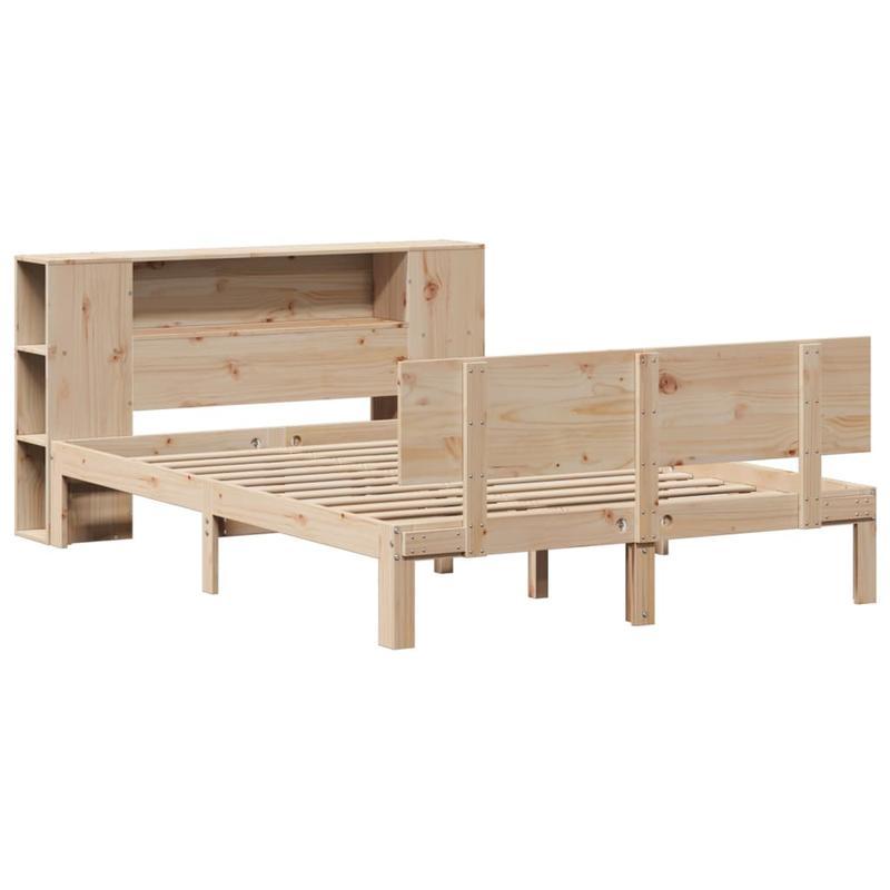 Bed met Boekenkast – Bedframe – Slaapbank – Opbergbed – Hoofdbord met Plank – Marrone Kleur – Ruimtebesparend Ontwerp – Massief Dennenhout 140x190 cm