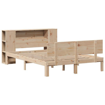 Bed met Boekenkast – Bedframe – Slaapbank – Opbergbed – Hoofdbord met Plank – Marrone Kleur – Ruimtebesparend Ontwerp – Massief Dennenhout 140x190 cm