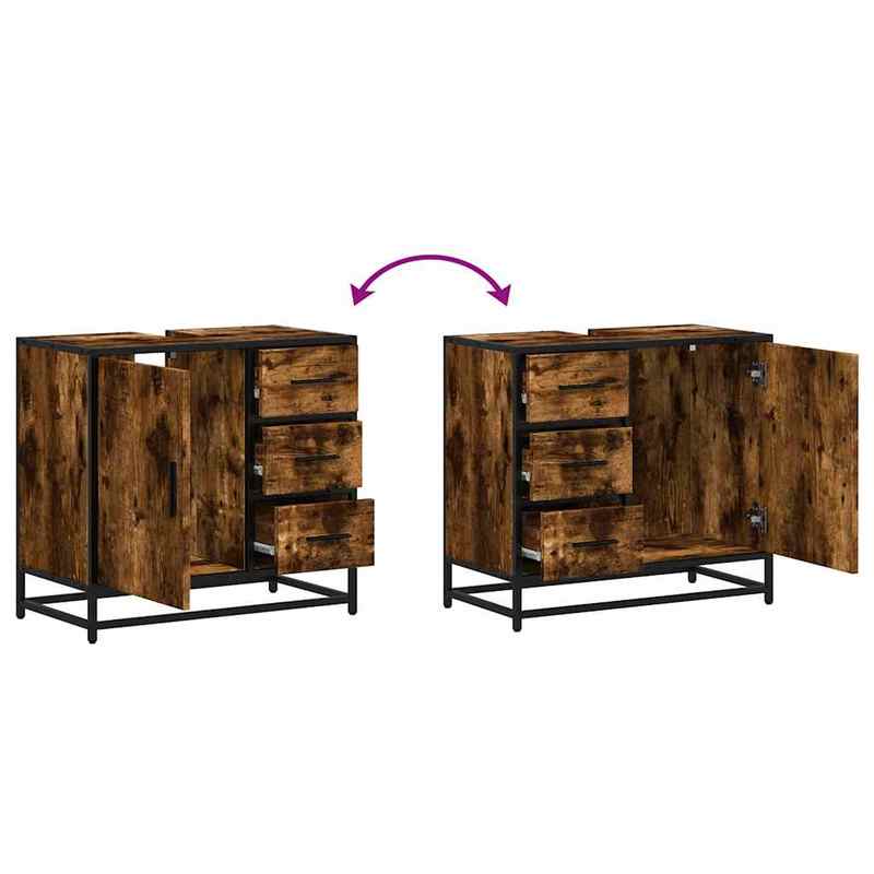 Badkamermeubel – Wastafelkast – Badkamerkast – Opbergmeubel – Toiletkast – Smoke Eiken – Compact 65x33x60 cm – Duurzaam Houtcomposiet Met Metalen Frame
