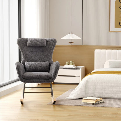 Schommelstoel Woonkamer – Loungestoel – Relaxstoel – Zetel – Schommelstoel Teddy – Wit – Ergonomisch Ontwerp – Teddy Pluche Bekleding