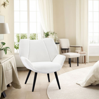 Mid-Century Armstoel – Accentstoel – Fauteuil – Leunstoel – Witte Lounge Stoel – Comfortabele Zitting – Stevige Metalen Poten