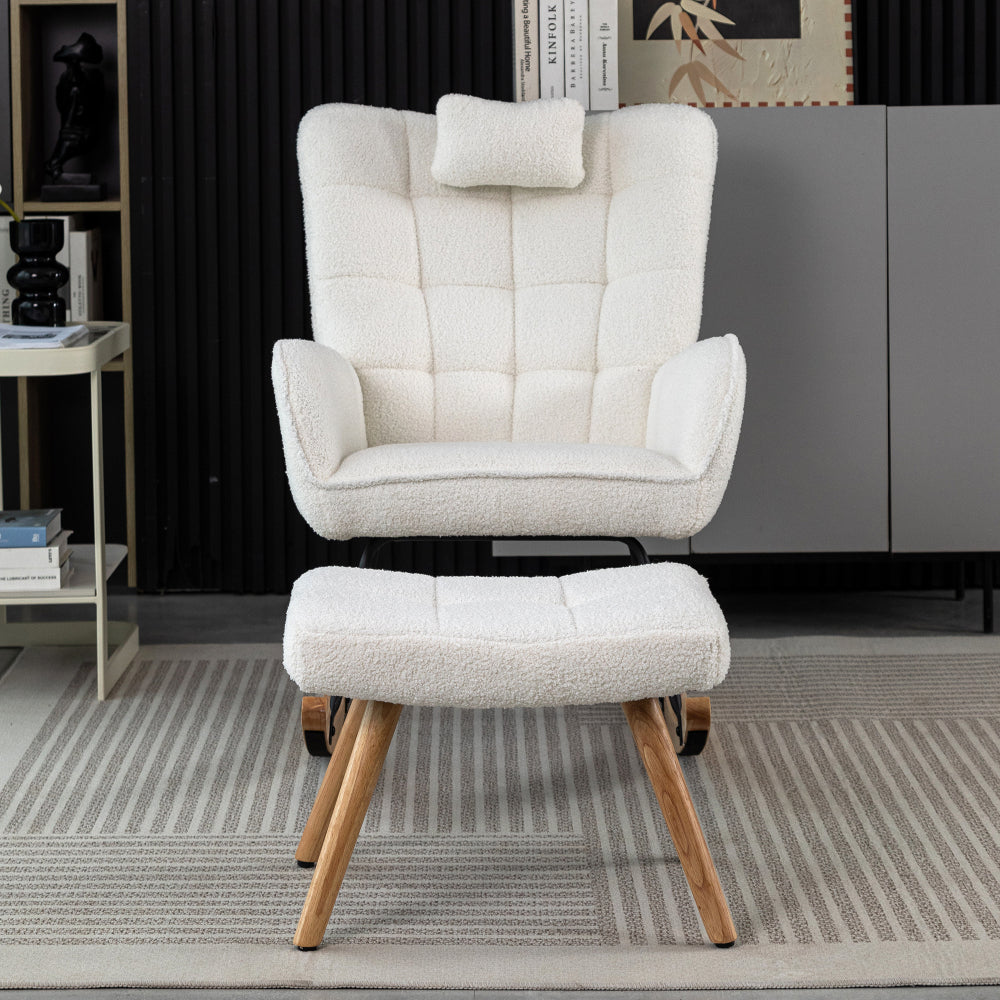 Relaxstoel – Fauteuil – Loungestoel – Schommelstoel – Draaifauteuil – Witte Relaxstoel Met Voetensteun – Breed Zitvlak 65 cm – Stevige Schommelmechaniek Met Hoofdsteun