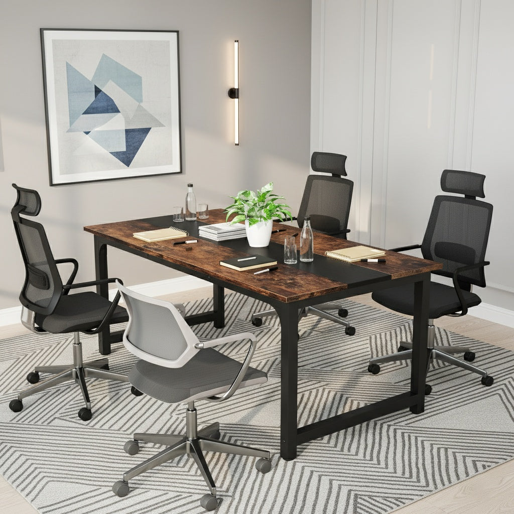 Industrieel Bureau – Werkplek – Schrijftafel – Computerbureau – Vergadertafel – Vintage Bruin/ Zwart – 160 cm Breed – Stevige Metalen Poten – Ruim Werkblad – Veel Beenruimte