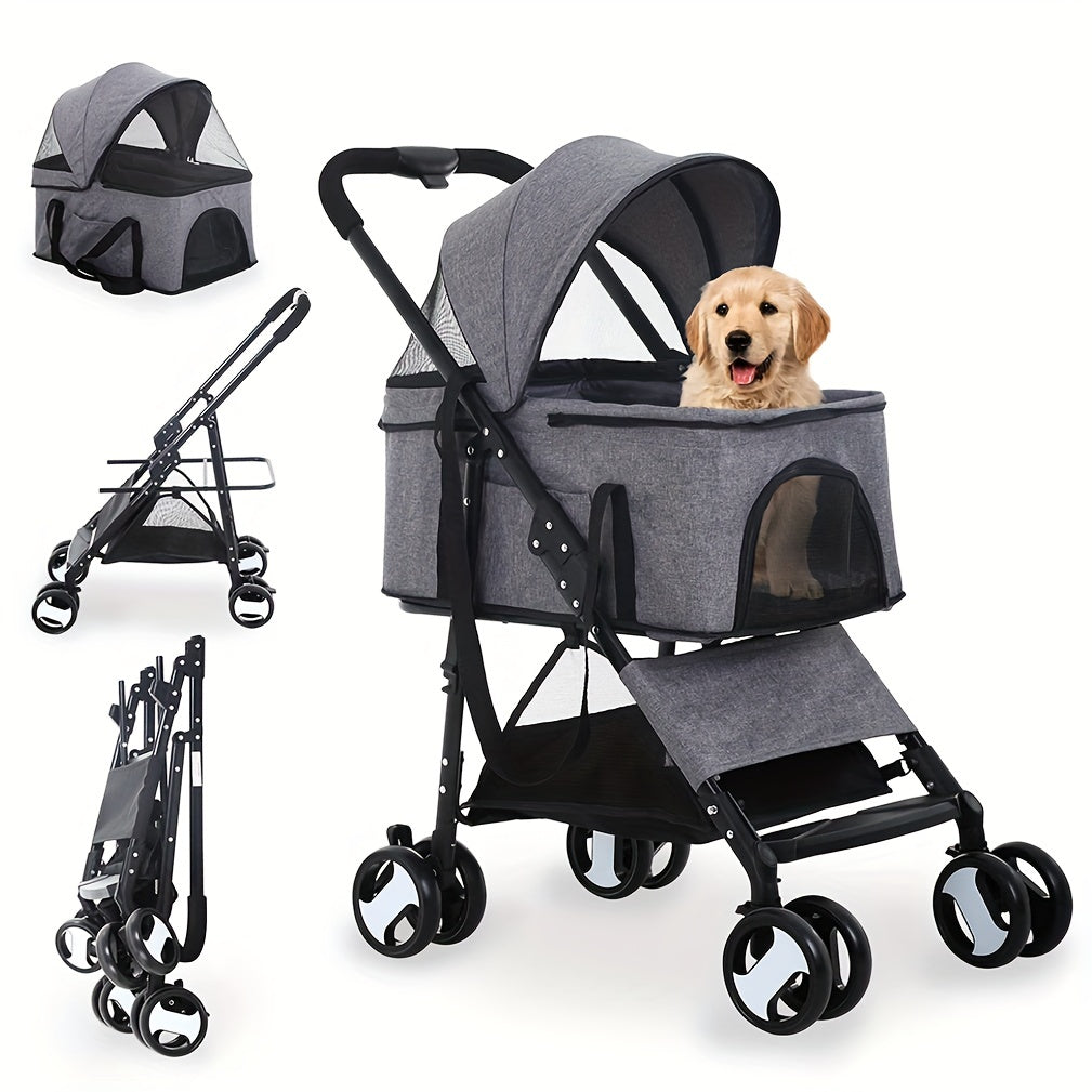 Huisdierr buggy – Dierenwagen – Hondenwagen – Kattenbuggy – Wandelwagen – Extra Groot 124x63x40 cm – Stevig Legeringsstaal, Opvouwbaar Met Regenhoes