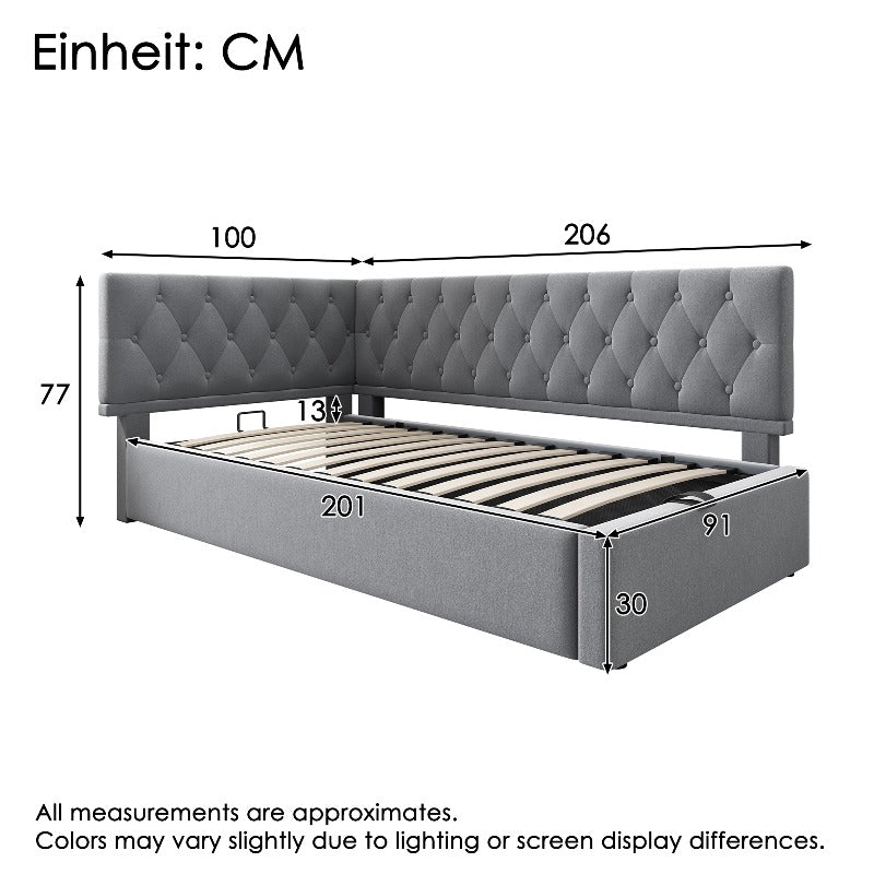 Bedbank – Slaapbank – Sofa Bed – Daybed – Bedbankje – Fluwelen Bekleding – Hydraulisch Opbergvak – Lattenbodem – 90x200 cm – Compact & Multifunctioneel