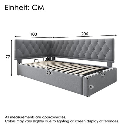 Bedbank – Slaapbank – Sofa Bed – Daybed – Bedbankje – Fluwelen Bekleding – Hydraulisch Opbergvak – Lattenbodem – 90x200 cm – Compact & Multifunctioneel