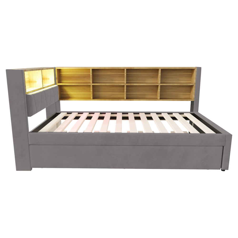 Slaapbank – Bedbank – Logeerbed – Bedbank met Opbergruimte – Uittrekbed – Beige – Twee Slaapplaatsen 90x200/90x190 cm – Duurzame Flanellen Bekleding