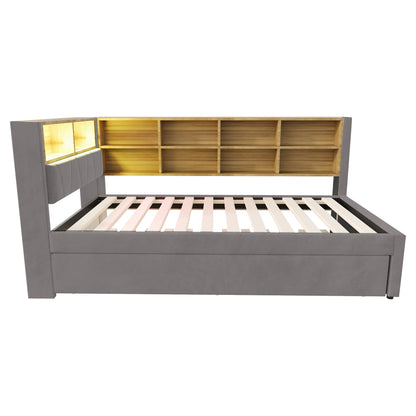 Modern Multifunctional Sofa Bed with Pull-Out Sleeper & Storage - Grey/Beige Upholstered Sleeper Sofa, Twin/Full Size (90x200/90x190cm), No Assembly Required, Space-Saving Bed Frame for Small Apartments, Dorm, Guest Room (Mat
