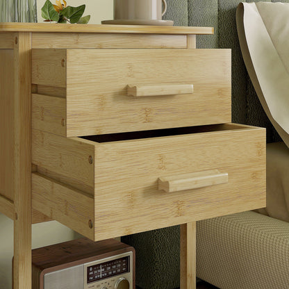 Nachtkastje – Bijzettafel – Ladekastje – Nachtkast – Wandkast – Set van 2 – Scandinavisch Design – Bamboe – 2 Lades & Plank – 40x34x60 cm – Duurzaam & Onderhoudsvriendelijk