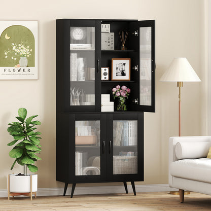 Voorraadkast – Keukenkast – Opbergkast – Buffetkast – Kast – Zwart – Verstelbare Planken – Transparante Deuren – 80x40x178,5 cm