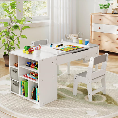 kinderbureau – kindertafel – speeltafel – tekentafel – knutseltafel – 3-in-1 opklapbaar tafelblad – stevig dennenhout met ruime opbergruimte