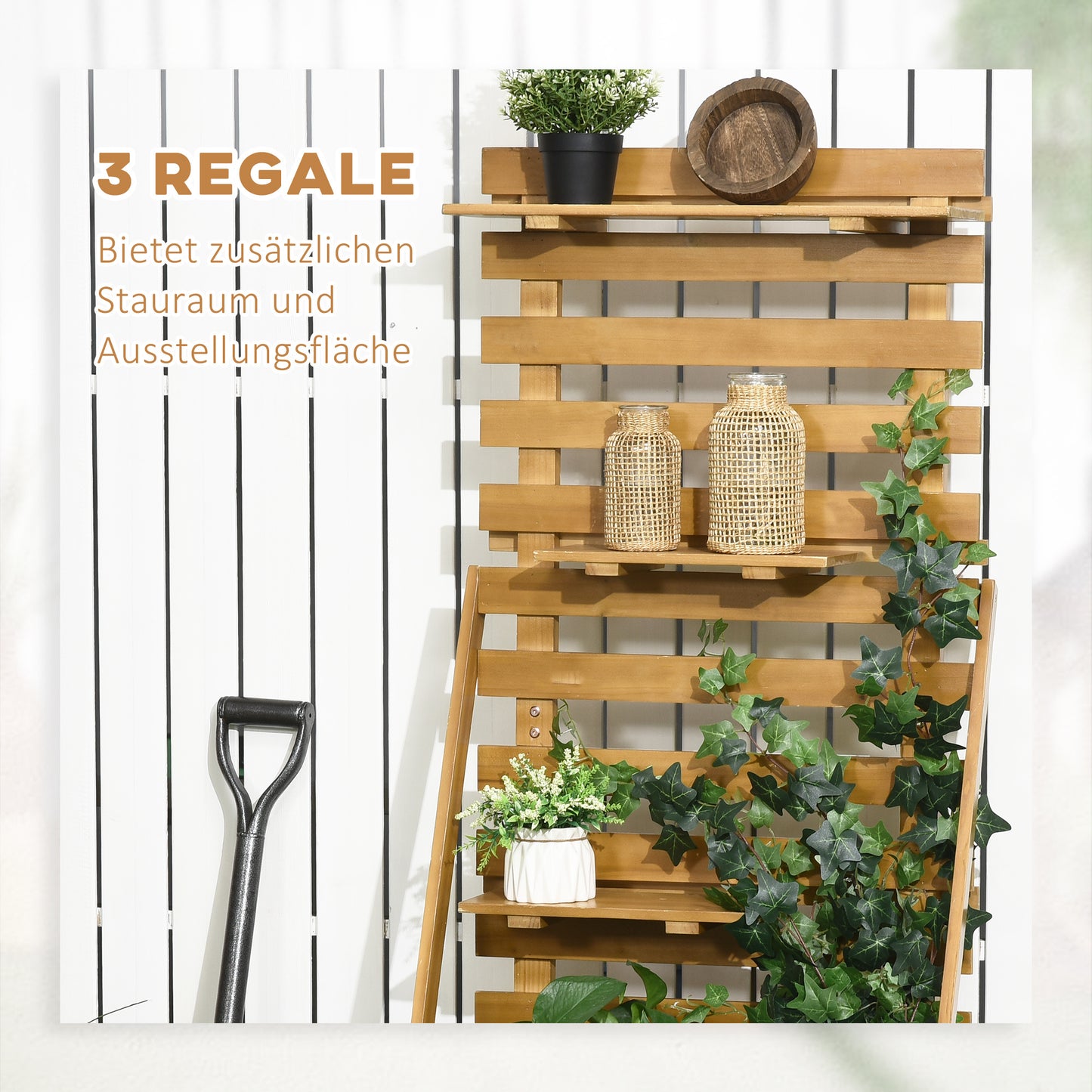 Verhoogd Plantenbed – Tuinbak – Kweekbak – Kruidenbak – Balkonbak – Massief Hout – Weerbestendig – 3 Lades – Inclusief Klimrek – 63x39x160 cm – Natuurlijke Afwerking