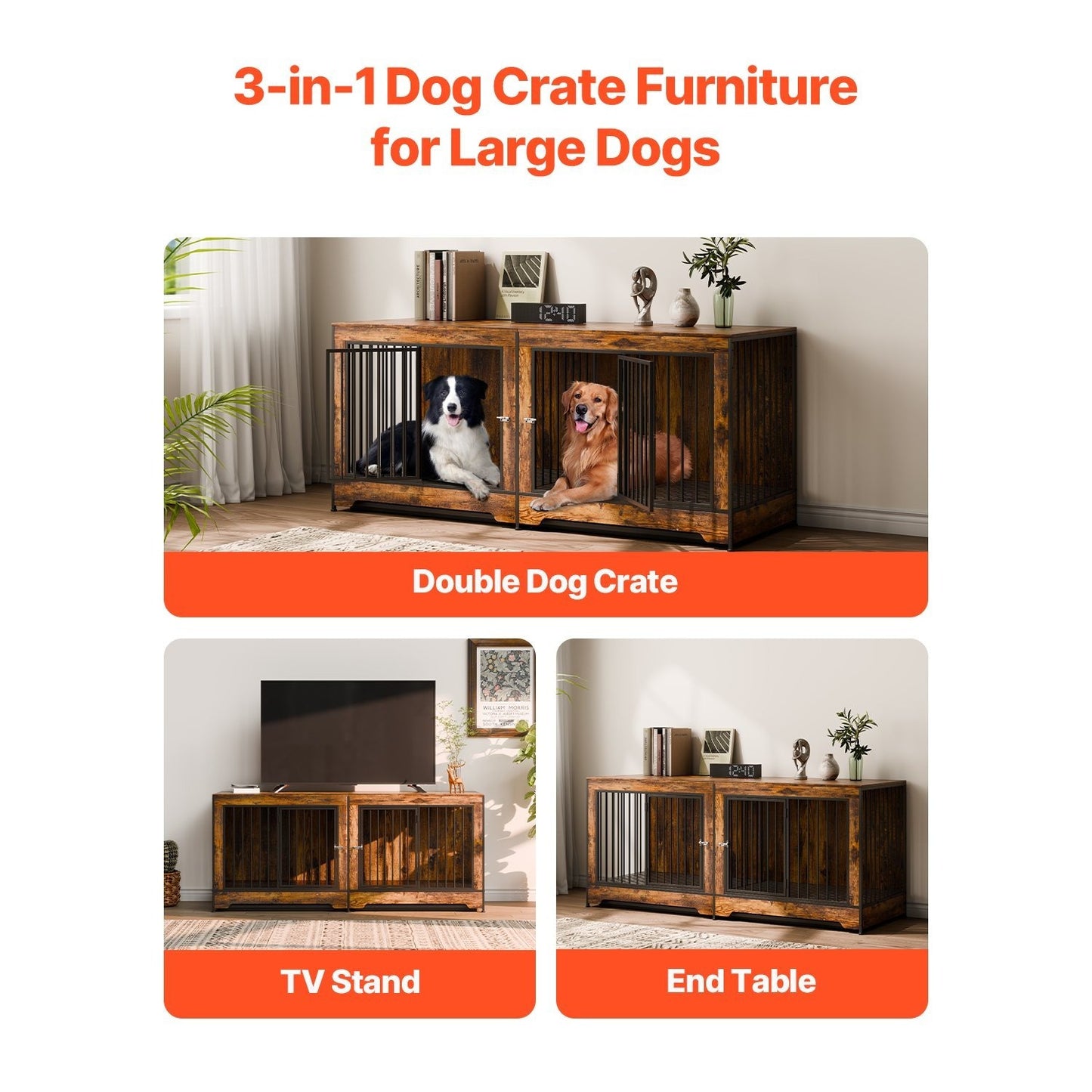 Hondenbench – Hondenkooi – Hondenhok – Bench – Kamerkennel – Houten Design – Verstelbare Scheidingswand – Praktische Ladebakken