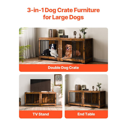 Hondenbench – Hondenkooi – Hondenhok – Bench – Kamerkennel – Houten Design – Verstelbare Scheidingswand – Praktische Ladebakken