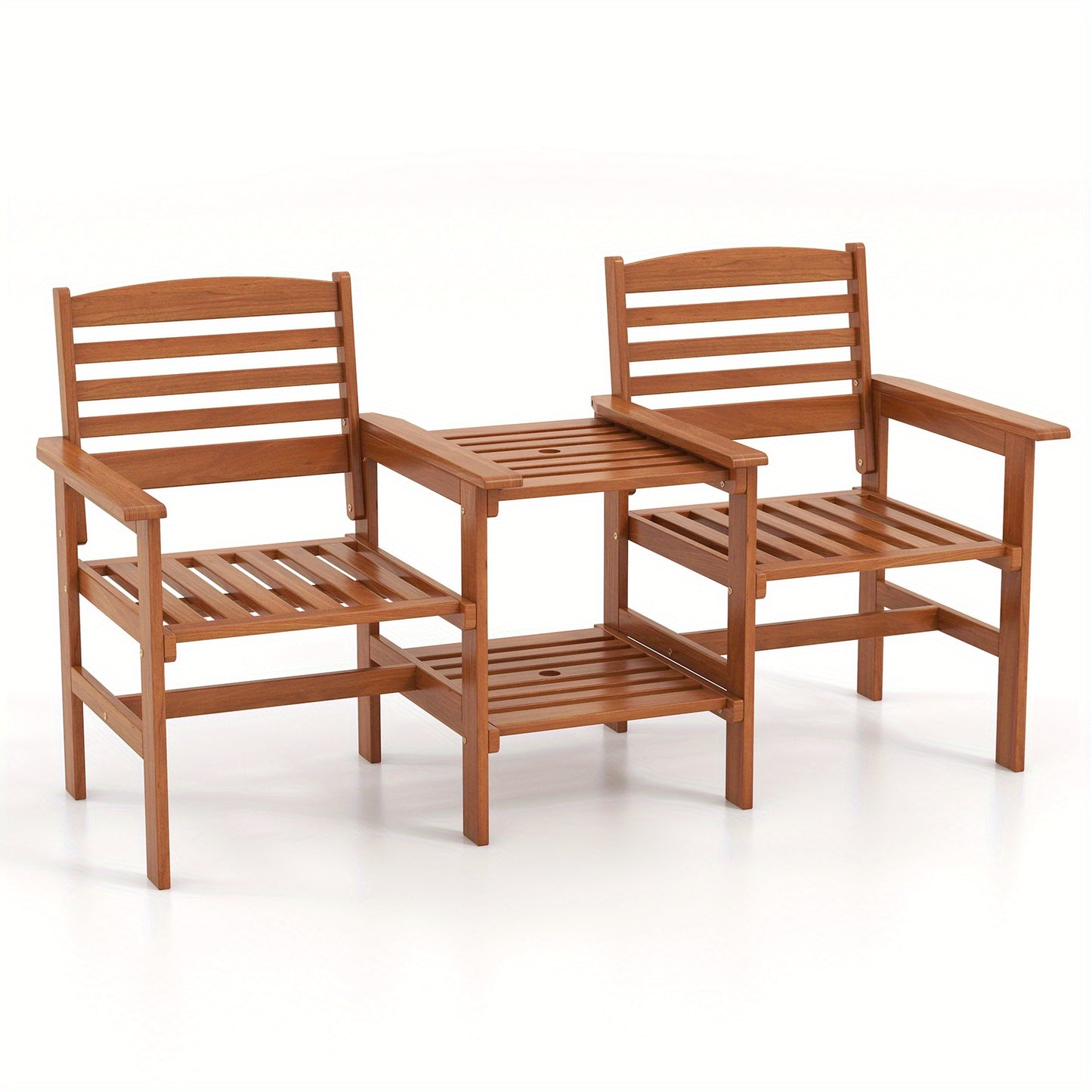 Tuinbankje – Tuinbank – Buitenbank – Zitbank – Balkonbank – 2-zits Houten Tuinbank Met Tafel En Parasolhouder – 159,5x61,5x88 cm – Duurzaam Hout