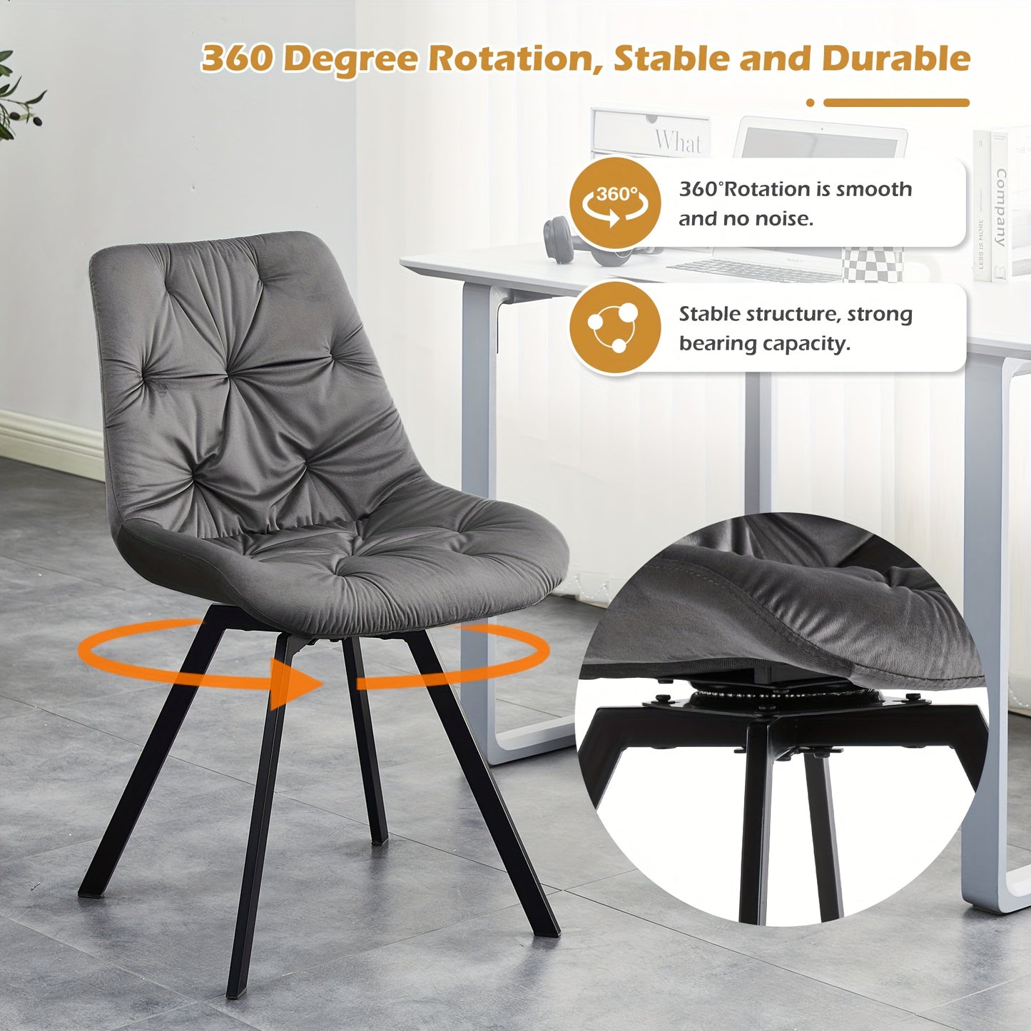 Velvet Draaistoel – Eetkamerstoel – Bureaustoel – Stoel Zonder Armleuning – Draaibare Stoel – Set Van 2 – 360° Draaibaar – Bezaaid Met Comfortabel Memory Foam