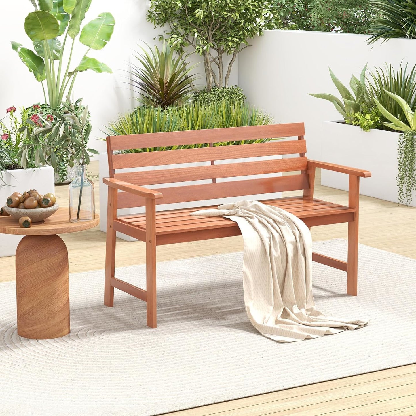 Tuinbank – Houten Bankje – Buitenbank – Tuinmeubel – Terrasbank – Ergonomische Rugleuning 102° – Duurzaam Hardhouten Frame
