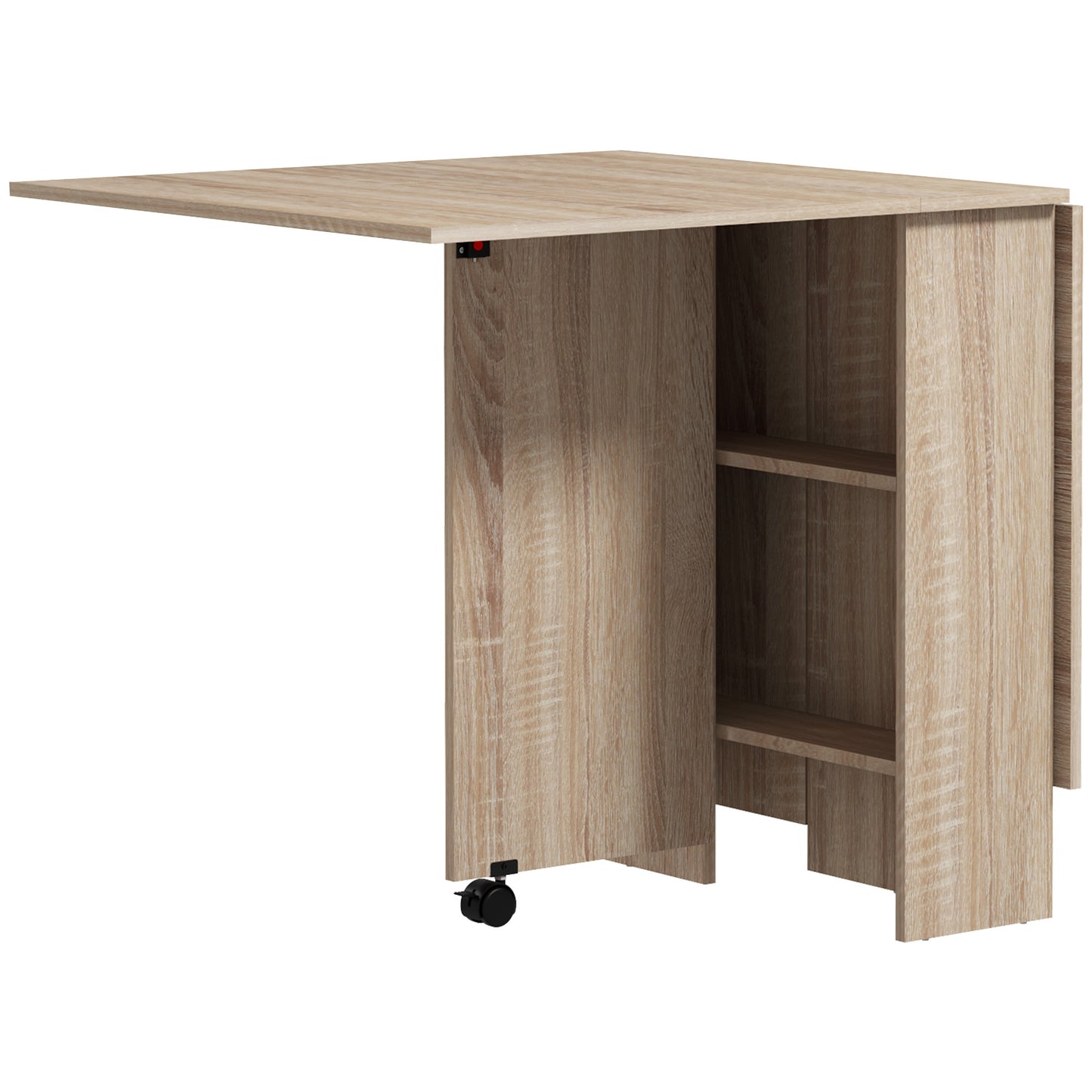 Inklapbare Eettafel – Opklapbare Tafel – Uitklapbare Tafel – Klaptafel – Tafel Op Wieltjes – 140x80x74 cm – Natuurlijk Hout – Met 2 Opklapbare Bladen En 2 Planken