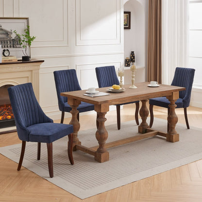 Eetkamerstoel – Stoel – Zitstoel – Dining Chair – Eettafelstoel – Velour Chenille Bekleding – Gouden Roestvrijstalen Poten – Diepblauw