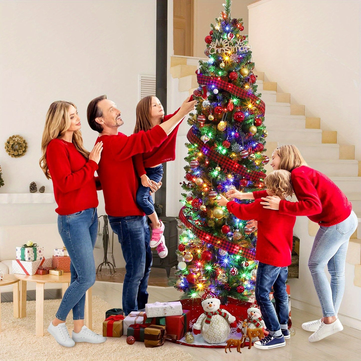kunstkerstboom – nepkerstboom – kunstboom – kerstversiering – kerstdecoratie – 230 cm groot – 9 lichtstanden met warm wit en multicolor LEDs