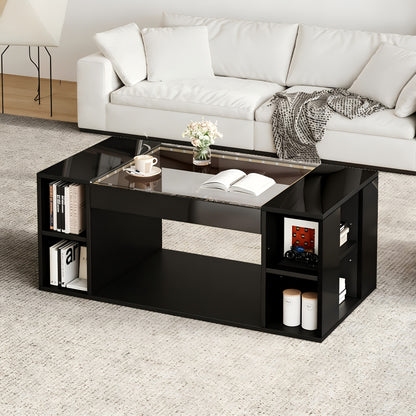 Salontafel glazen – Woonkamertafel koffietafel bijzettafel tafel – Modern design – Gehard glas – Hoogglans zwart – Hol middenstuk – Extra opbergruimte