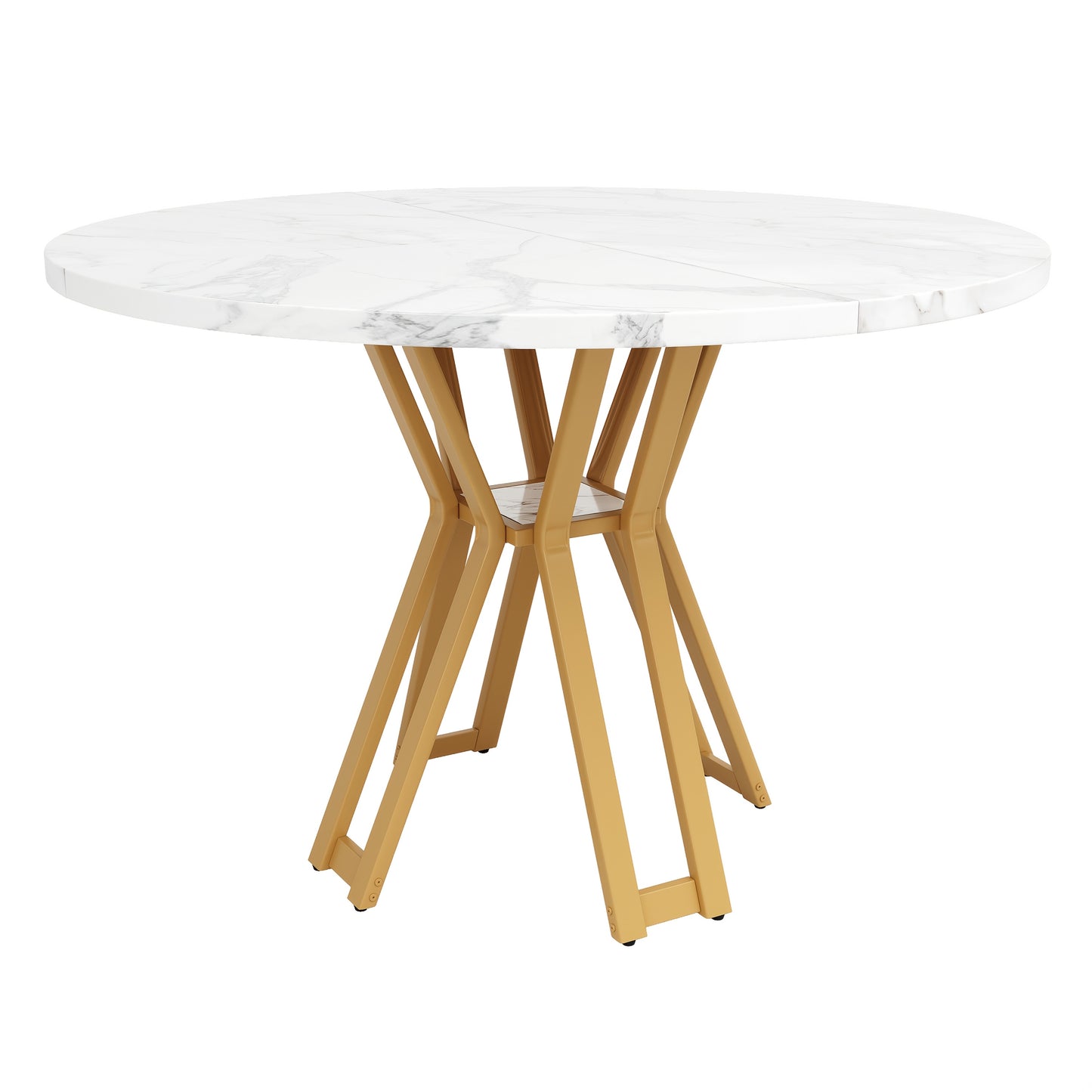 Round Dining Table (100 X 100 X 76 Cm), Lightweight And Luxurious Round Table For 4-6 People, Suitable For Dining Room And Living Room, Marbled MDF Tabletop, 2 Colors Available