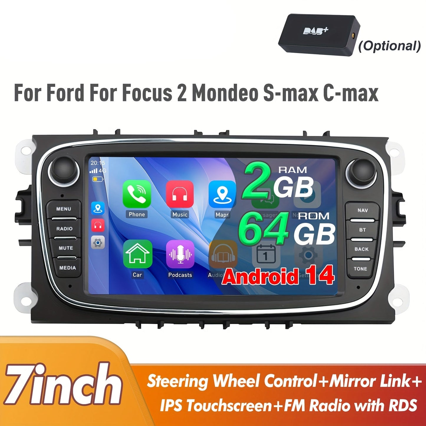 Autoradio – Multimedia Speler – Autoplayer – Touchscreen Radio – Auto Stereo – Android 14 Systeem – 7 Inch IPS Scherm – Draadloos CarPlay & GPS Navigatie