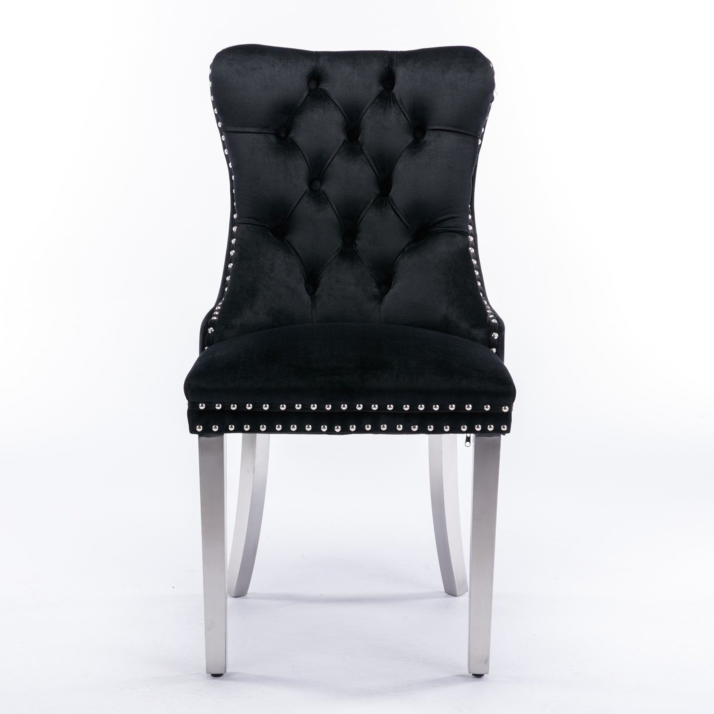 Set of 2 Modern Luxury Tufted Dining Chairs - Solid Wood Frame with Black Velvet Upholstery, Chrome Legs & Nailhead Trim, Plush Cushioned Seats with High Backrest & Curved Arms - Heavy-Duty Contemporary Design for Elegant Din