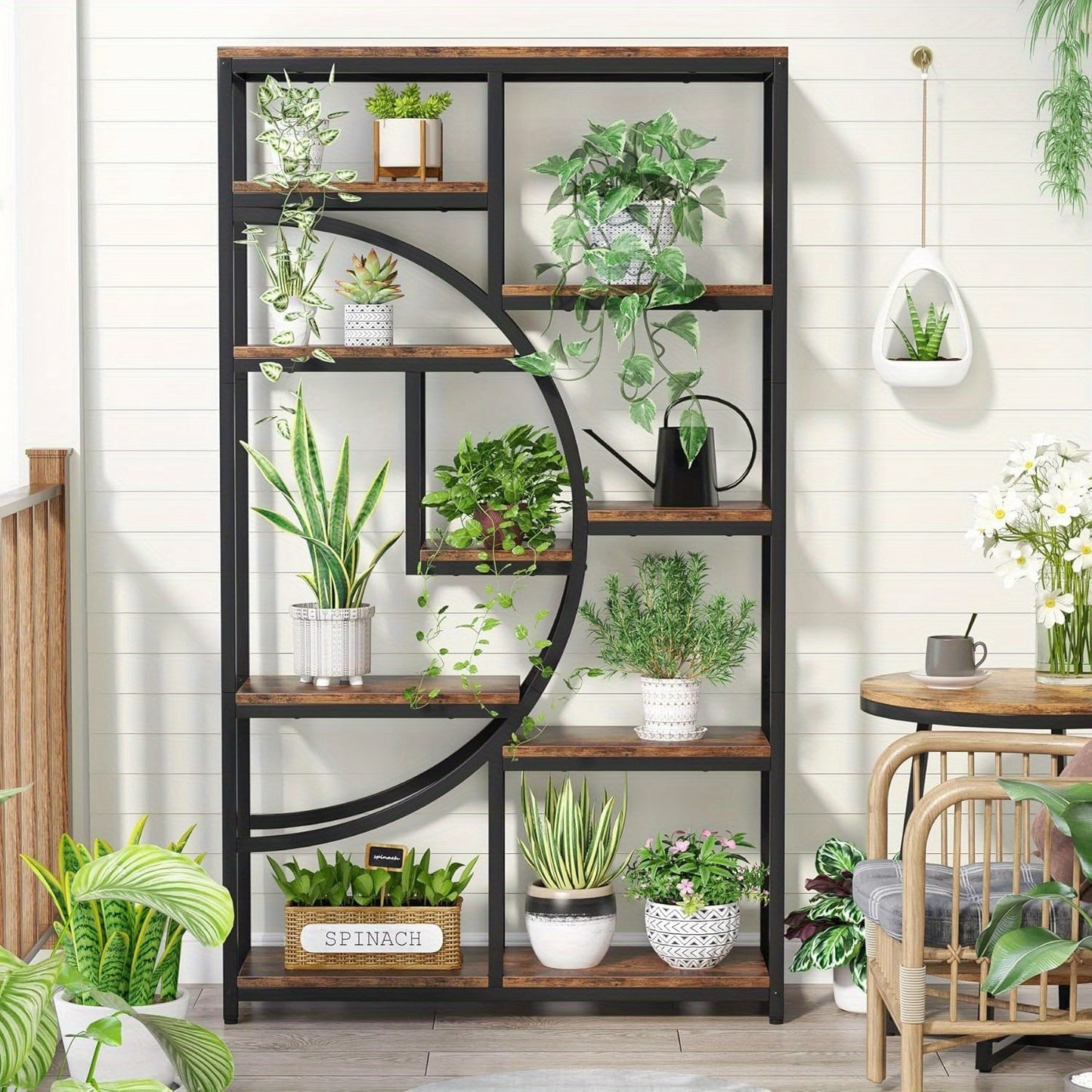 Boekenkast – Boekrek – Wandrek – Opbergkast – Vakkenkast – 9 Open Vakken – Robuust MDF Met Metaal – Industrieel Design – Rustic Brown & Zwart