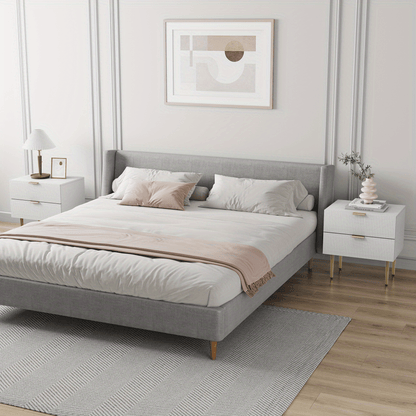 Nachtkastje – Bedside Table – Nachtkast – Bijzettafel – Opberglade – Modern Design – 2 Lades – Stevige Metalen Poten – Compact 53x41,5 cm