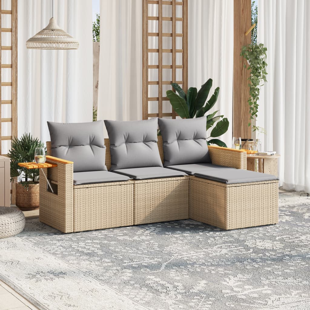 Loungeset – Loungesets – Tuinset – Tuinmeubel – Zitgroep – PE-Rattan Weerbestendig – Opbergruimte Met Waterdichte Zak – Inclusief Inklapbare Zijtafel – Beige/Grijs