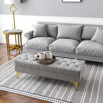 Poef – Opbergpoef – Zitzak – Voetenbankje – Kruk – Fluwelen Bekleding – Lichtgrijs – Met Opbergruimte – Verhoogde Metalen Poten – 118x45x42 cm