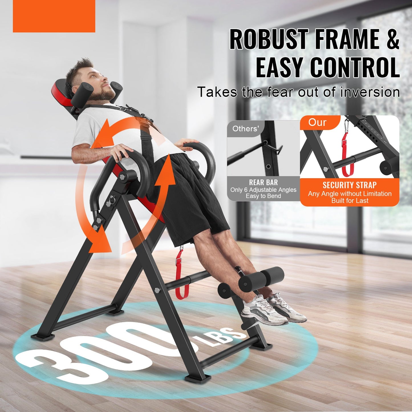Omgekeerde Tafel – Inversietafel – Rugtrainer – Stretchtafel – Fitnessbank – Inklapbaar Ontwerp – Verstelbare Hoogte 150-190 cm – Robuust Stalen Frame – Veiligheidsgordels en Antislip Handgrepen – Rood/Zwart