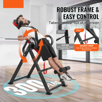 Omgekeerde Tafel – Inversietafel – Rugtrainer – Stretchtafel – Fitnessbank – Inklapbaar Ontwerp – Verstelbare Hoogte 150-190 cm – Robuust Stalen Frame – Veiligheidsgordels en Antislip Handgrepen – Rood/Zwart