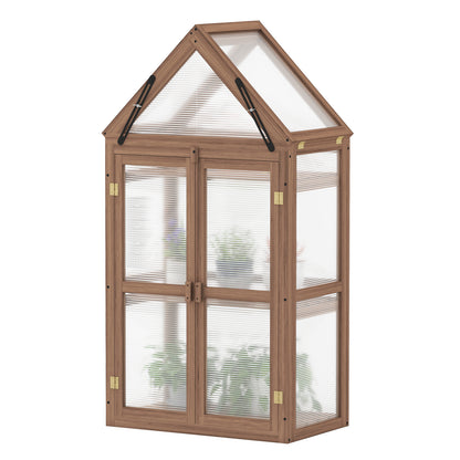 Koudebak – Mini Kas – Groentekas – Tuinkas – Kweekkast – Houten Frame – Transparante PVC – 3 Verstelbare Planken – Dubbele Deuren – 71x41x132 cm
