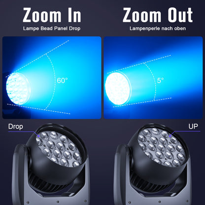 19x25W Moving Head LED Lamp – DJ Licht – Stage Light – RGBW Spot – DMX Verlichting – 540° Beweging – Instelbare Zoom 7°-60°