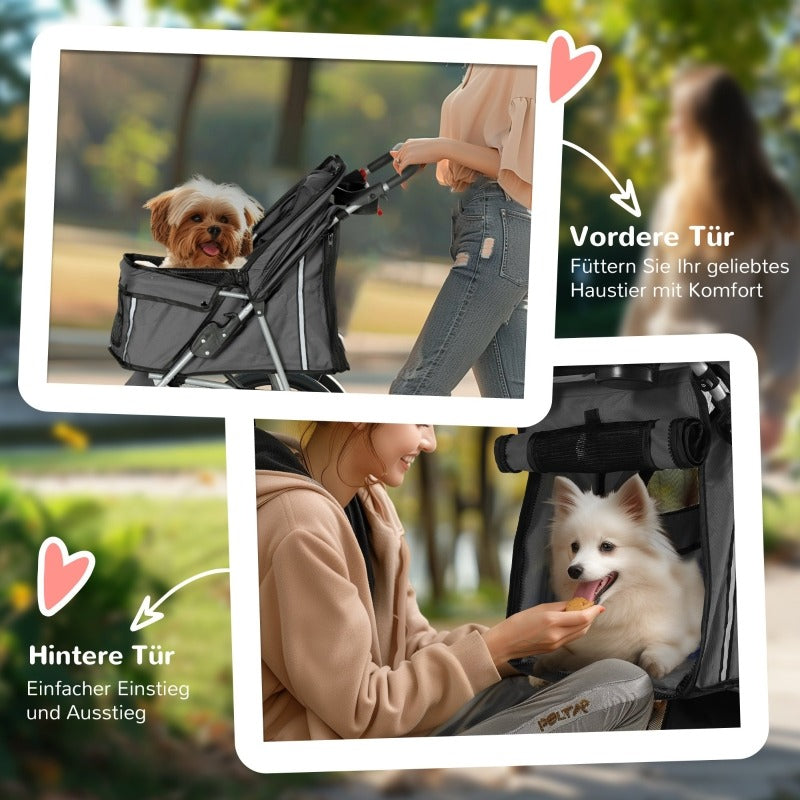 Draagbare Huisdierwagen – Dierenwagen – Hondenwagen – Kooi Op Wielen – Baby Stroller – Verstelbare Hoogte – 360° Zwenkwielen