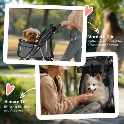 Draagbare Huisdierwagen – Dierenwagen – Hondenwagen – Kooi Op Wielen – Baby Stroller – Verstelbare Hoogte – 360° Zwenkwielen
