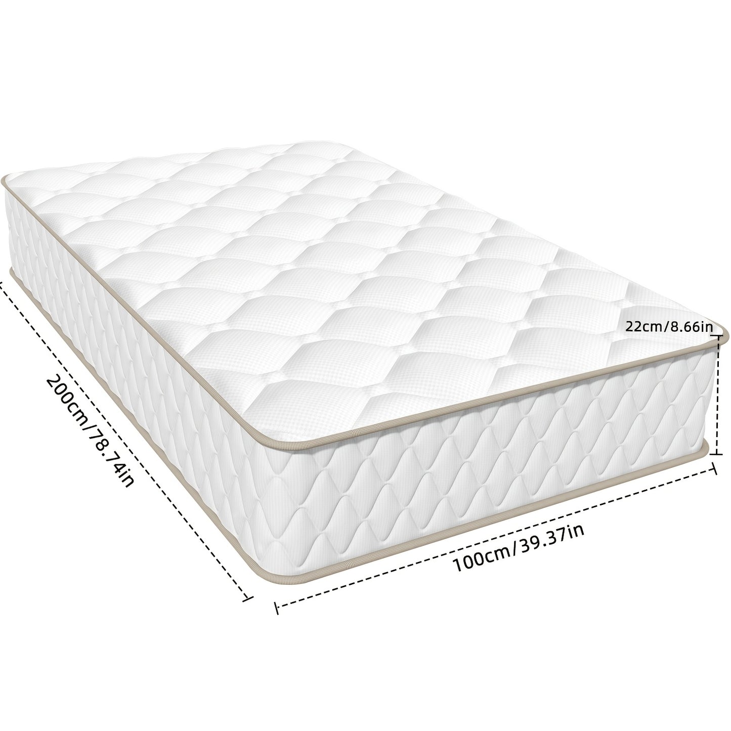 Matras – Pocketveringmatras – Koudschuimmatras – Eenpersoonsmatras – Twijfelaar matras – 100x200 cm – 7-zones pocketveren – 22 cm hoogte