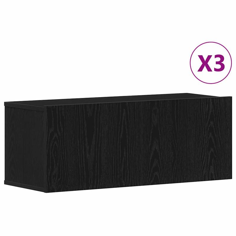 Tv-meubel – TV Kast – TV Meubel – Media Console – Entertainmentmeubel – Zwart Eikenhout – 3-delige Set – Compact 80x30x30 cm – Duurzaam Hardhout