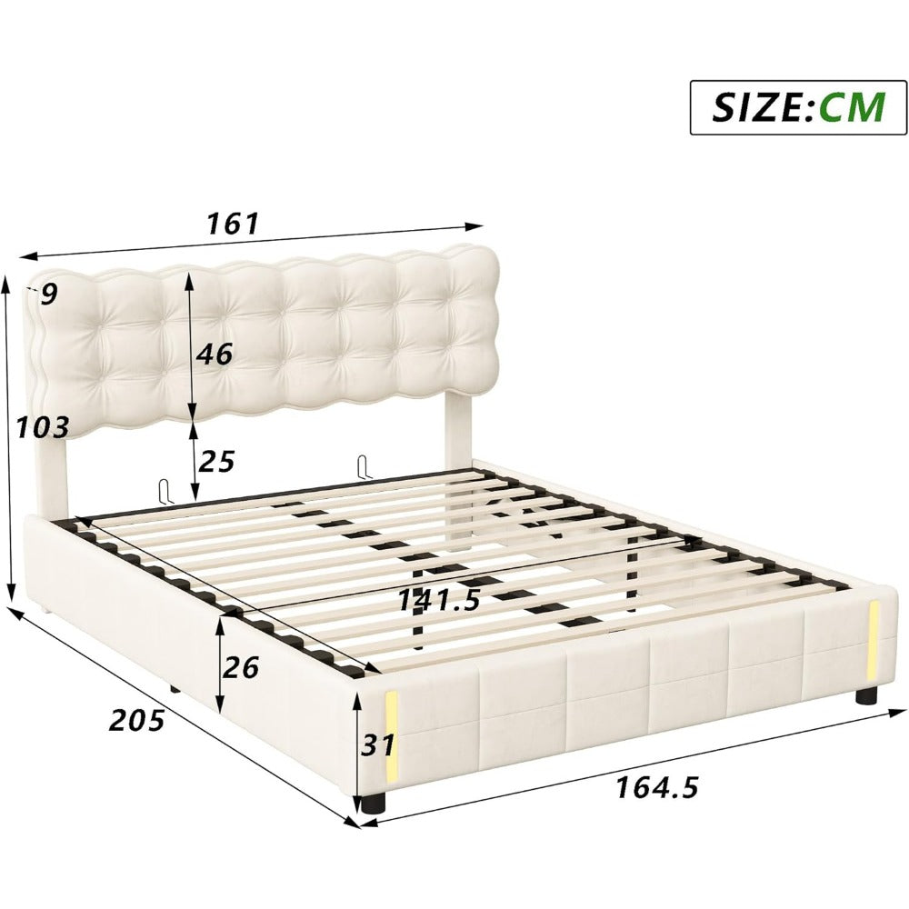 Hydraulisch Bed – Opbergbed – Boxspring – Bedframe – Velvet Bed – 160x200 cm – Luxe Opbergruimte – LED Slaaplamp