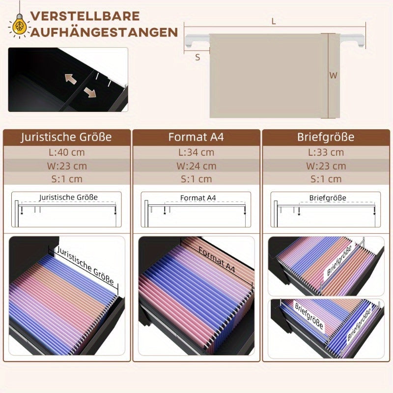 Archiefkast – Dossierkast – Opbergkast – Ladeblok – Kantoorkast – Met Slot – Verrijdbaar Met Wieltjes En Remmen – Staal 37x43,5x60 cm – Zwart