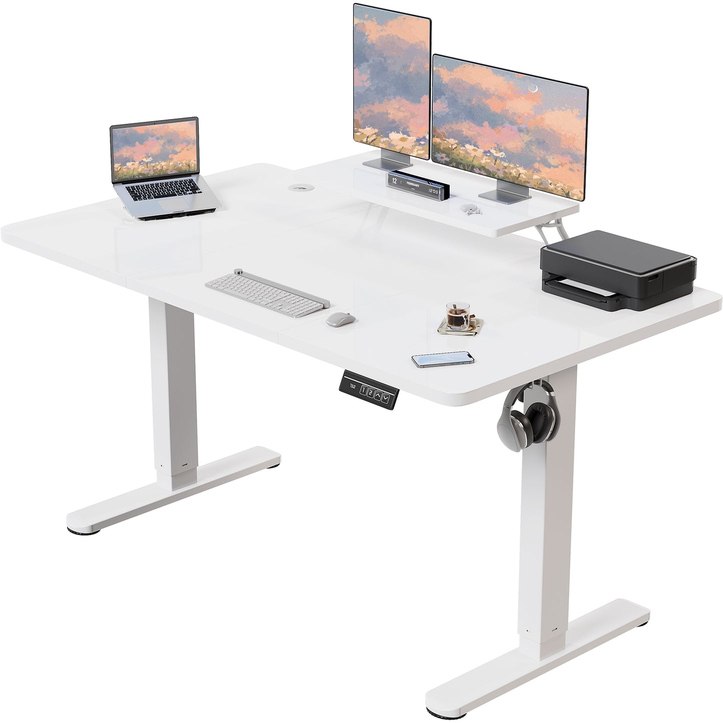 Verstelbaar Zit Sta Bureau – Ergonomisch Bureau – Computertafel – Office Desk – Werktafel – Hoogte Verstelbaar – Ruimtebesparend Design – Wit Steel