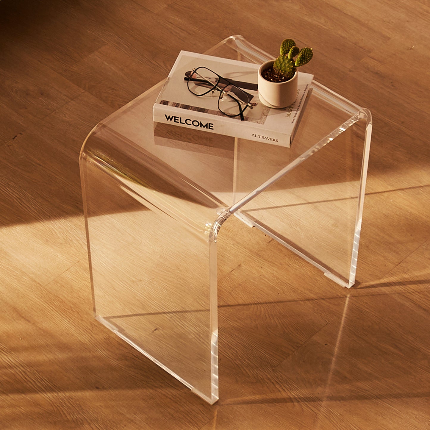Bijzettafel – Sidetable – Nachtkastje – Tafeltje – Banktafel – Set van 2 – U-vormig – Transparant acryl – 41,5x30,5x46 cm – Direct gebruiksklaar