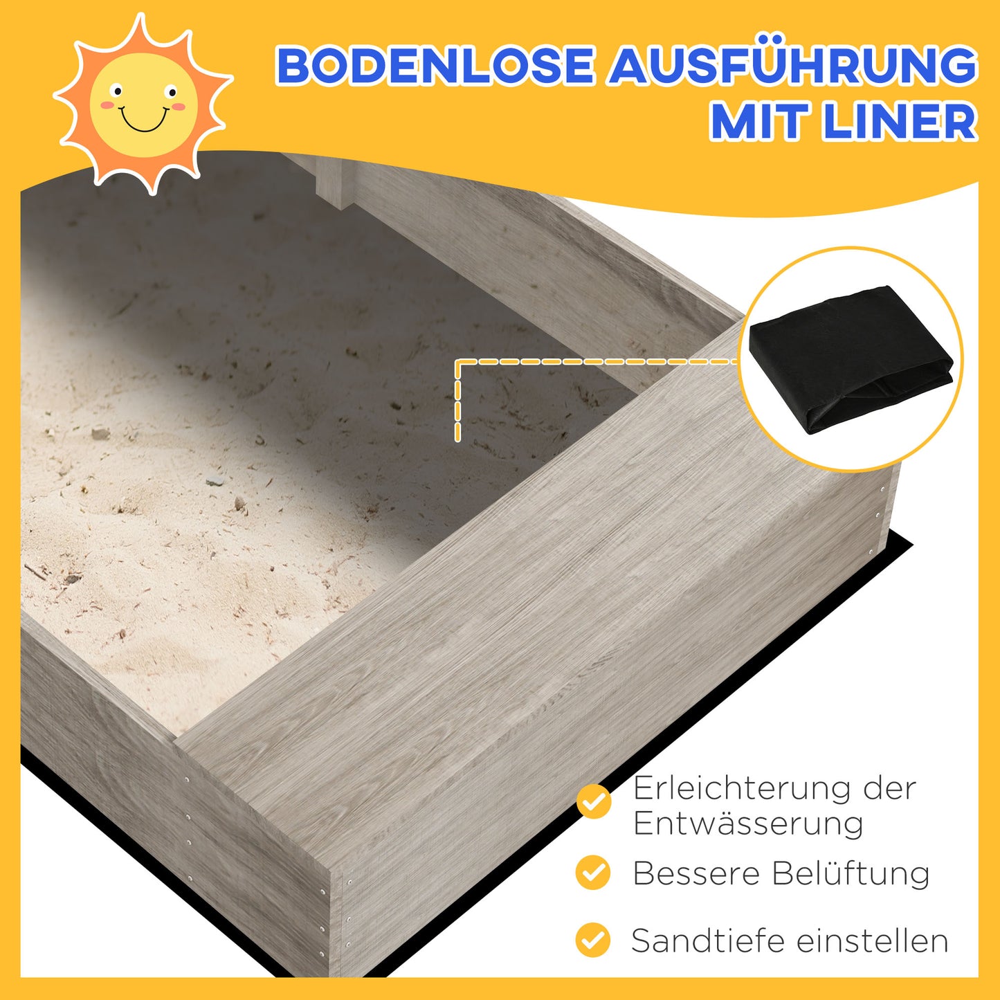 Zandbak – Zandtafel – Speelbak – Kinderen Zandspeelplek – Plantenbakken – Waterstation – Duurzaam Behandeld Hout – 154 x 80 x 60 cm – Weerbestendig Grijs