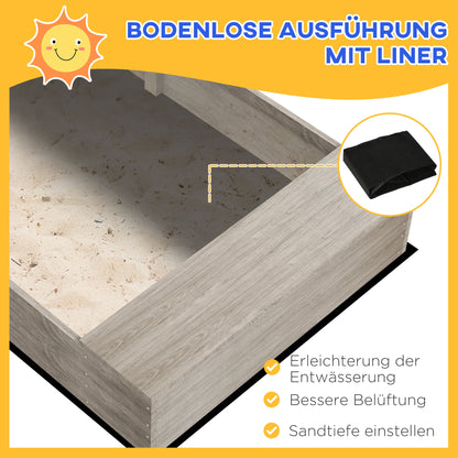 Zandbak – Zandtafel – Speelbak – Kinderen Zandspeelplek – Plantenbakken – Waterstation – Duurzaam Behandeld Hout – 154 x 80 x 60 cm – Weerbestendig Grijs